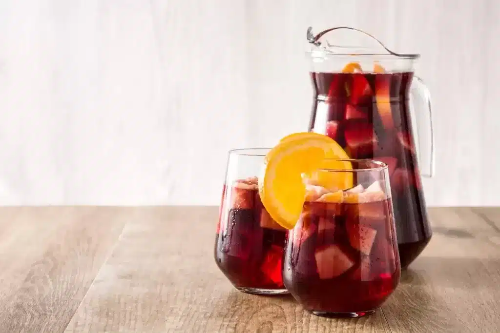 Red sangria in a pitcher