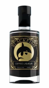 a bottle of liquor with a gold label
